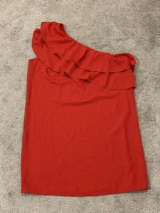 Sheath Mini Dress Women’s Sz XL One Shoulder Asymmetric Ruffle Modern Spicy Red - Picture 1 of 17