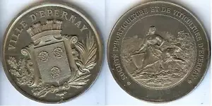 Médaille de table - EPERNAY Marne argent 59 gr d=51mm 950/1000° viticulture hort - Bild 1 von 1