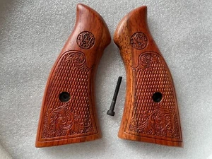 New Classic Panel Grip for S&W K/L Frame Square Butt, Flower art on Hardwood - Picture 1 of 3