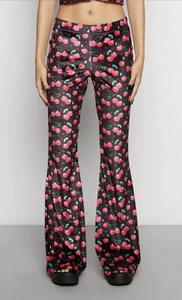 Vintage Supply STRETCH FLARE IN CHERRIES PRINT TROUSERS - Picture 1 of 4