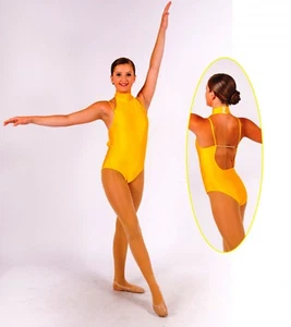 NWT Pumpers Gold Mock Neck Open Back Camisole Leotard Adult S - Picture 1 of 1