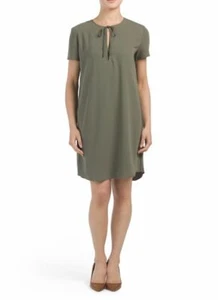Theory Antazie Tie Front Shift Mini Dress Military Green crepe Drapey Size 6 nwt - Picture 1 of 4