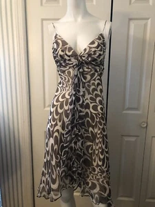 Milly Dress 2 NWOT circa 2008 Silk 100% Chiffon Wedding Guest Party Brown Geo - Picture 1 of 10