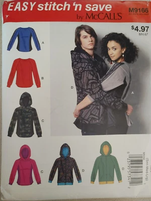 Stitch N Save Pattern M9166 Misses' Men's Unisex Hoodies Jackets Sizes S M L - Image 1 of 2