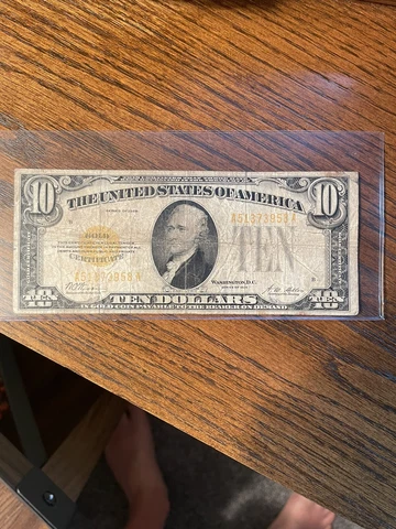 1928 $10 Gold Certificate AA Block Woods/Mellon - Fine Cover