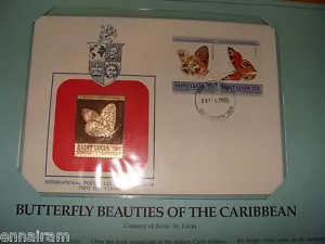 St Lucia FDC w/ 23 kt gold replica Stamp 1985 Butterfly Beauties - Picture 1 of 2