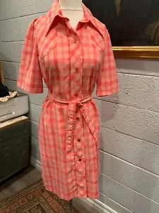 Vintage Pat Perkins Shirt Dress (L) plaid pinks - Picture 1 of 10