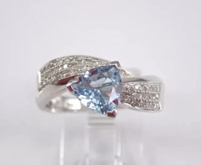 1.50Ct Trillion Cut Lab-Created Aquamarine Engagement Ring 14K White Gold Plated - Image 1 of 4