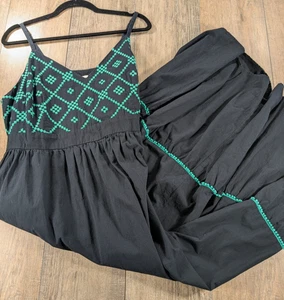 Ava Viv Maxi Dress Womens 2X Black Teal Embroidered Sleeveless Tiered BOHO Beach - Picture 1 of 9