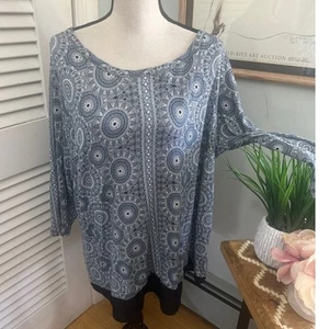 ROSE OLIVE Womens Tunic Blue Bohemian Pattern Slinky Jersey Casual Relaxed 3X - Picture 1 of 12