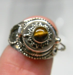 Sterling Silber 925 Giftversteck Ring Tiger Katzenauge Stein Gr. 8 - Bild 1 von 4