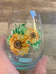 Hidalglass SUNFLOWER Stemless WINE GLASSES Drinking 17 Oz, 4 1/2”x 4” - Picture 1 of 3