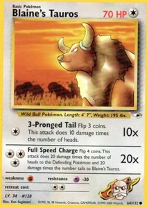 Pokémon Blaine's Tauros Card 64/132 Gym Heroes TCG - Picture 1 of 1