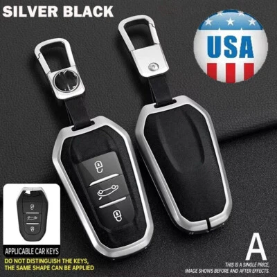 Funda Carcasa Llavero Cuero Negro Plateado Para Peugeot 2008 3008 4008 5008 NUEVO Foto 1 de 4