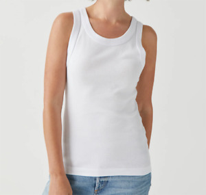 Michael Stars Women OS One Size White Paloma Tank Top Baby Ribbed Cotton Stretch