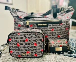 JUICY COUTURE VALENTINE SET W/RED HEARTS! Duffel bag, purse & Wallet! - Picture 1 of 3