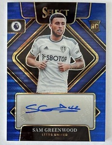 SAM GREENWOOD 22-23 Select EPL Signatures BLUE PULSAR Prizm AUTO RC Leeds United