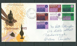 AUSTRALIA 1971 CHRISTMAS complete block of 7 on commercial FDC to CANADA - Picture 1 of 1