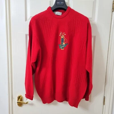 Suéter de golf vintage Lyle & Scott rojo 100 % lana de cordero talla XL Foto 1 de 4