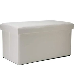 Simplify Storage Ottoman Rectangle Modern Traditional Faux Leather Ivory - Picture 1 of 6