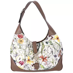 GUCCI Flora Jackie Shoulder Bag 277520 White Brown Multi Canvas Leather - Picture 1 of 8