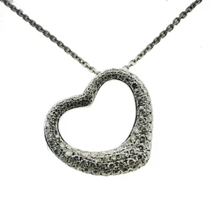 18k White Gold Pave Open Heart Diamond Necklace 0.35 CTW - Picture 1 of 6