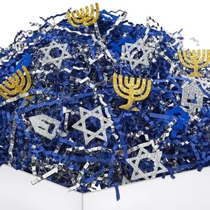 1 LB Hanukkah Blue Silver Crinkle Cut Paper Menorah Confetti Gifts Baskets - Picture 1 of 7