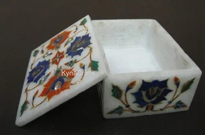 Gemstone Inlay Work Bangle Box for Mother White Marble Jewelry Box 4 x 3 Inches - Picture 1 of 6