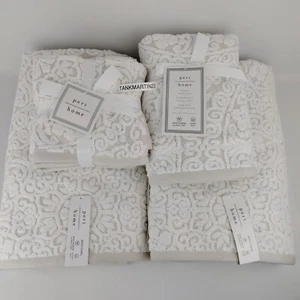 Peri Home 2 Bath & 2 Hand Towels & 4 Washcloths Scroll Bryce Jacquard Medallion - Picture 1 of 19