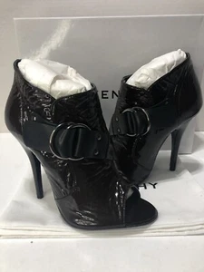 NEW GIVENCHY US 5.5 EU 35.5 Brown Patent Leather Open Toe Ankle Pump Booty Shoes - Picture 1 of 14