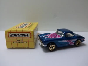 1993 Matchbox '62 Chevy Corvette MB32 - Mf. Blue - Mint Loose W/ Box 1/58 Scale - Picture 1 of 7