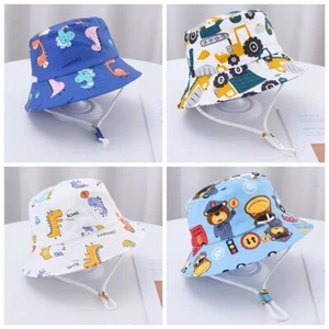UK Baby Toddler Animal Bucket Sun Hat Kids Boys Summer Beach Cap With Chin Strap - Picture 1 of 34