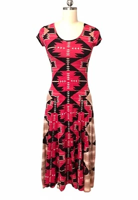 Lauren Ralph Lauren Southwestern Maxi Dress Slub Knit Aztec Boho Read Petite XS - Image 1 of 4