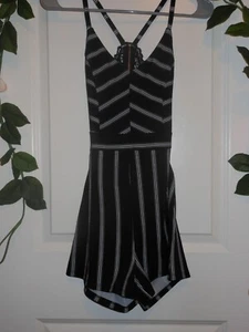 Women's Black and White Open Backed Romper - Picture 1 of 4