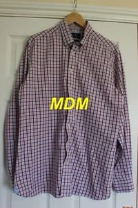 Hackett NAVY RED TWO TONE MULTI GINGHAM Cotton Button Down Slim Fit LS Shirt LGE - Picture 1 of 3