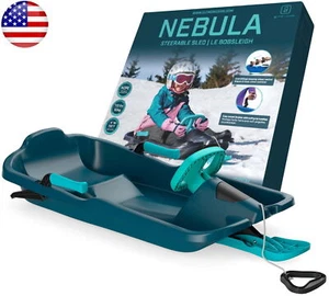 Snow Sled for Kids W/ Wheel & Brakes Durable Heightened Backrest 120 Lbs Blue - Picture 1 of 6