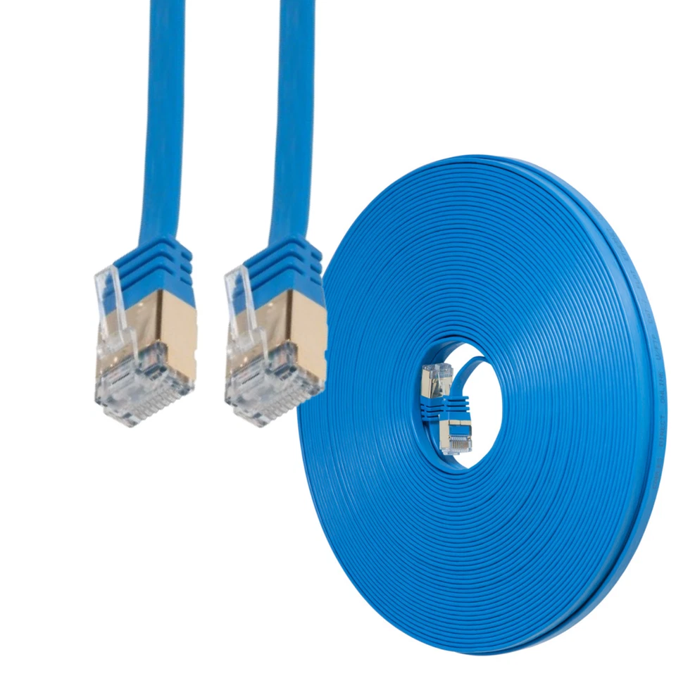 100FT CAT7 CAT 7 Flat Cable Shielded U/FTP LAN RJ45 Internet Router Patch Blue - Image 1 of 4
