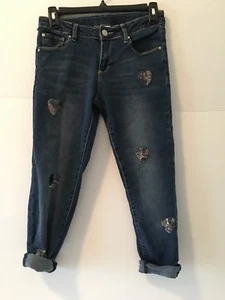 New Girls Jeans TOTAL GIRL Heart Sequined Straight Blue Girls Size: 14R - Picture 1 of 4