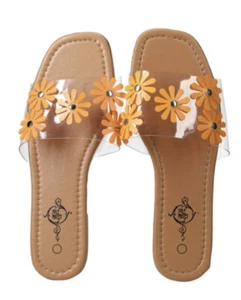SOLEMATES Women's Clear Floral Single Strap Orange Floral Sandals, Size 9 - Picture 1 of 6
