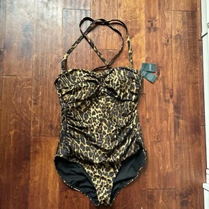Nwt Lauren Ralph Lauren cheetah print one piece Swimsuit Underwire Support Sz 16 - Picture 1 of 9
