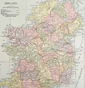 Ireland Map Lithograph 1909 Hammond Art Print British Isles LGADMap - Picture 1 of 2