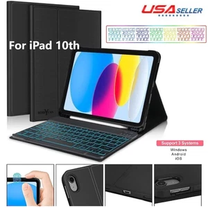 For iPad 11th A16/10th Generation Backlit Keyboard Case Folio with Pencil Holder - Picture 1 of 28