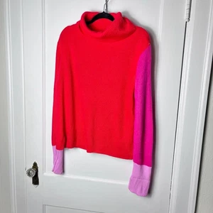 Maglione girocollo TCEC rosso rosa color block grosso slouchy oversize donna LG - Foto 1 di 8