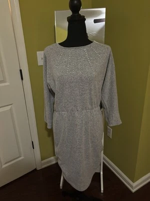 Vestido Adrienne Vittadini Talla M Gris con Apliques Plateados Foto 1 de 4