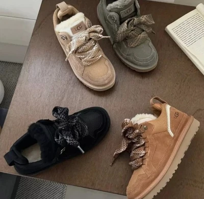 UGG AUSTRALIA Weihnachtsgeschenke Winter Lowmel Wildleder-Schaffell-Sneaker Warme Schuhe-Xmas