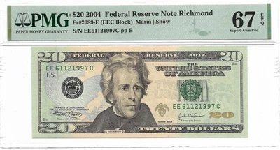 2004 $20 RICHMOND FRN. PMG SUPERB GEM Uncirculated 67 EPQ Banknote. - Image 1 of 2