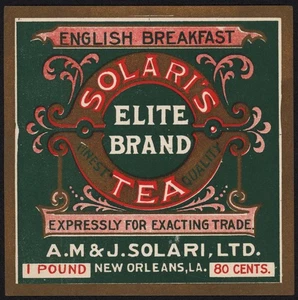 Vintage label SOLARIS TEA English Breakfast New Orleans Louisiana unused n-mint+ - Picture 1 of 2