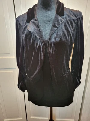 Black Velvet Cropped Fitted Blazer Scrunch Sleeves L Candies y2K Whimsygoth - Image 1 of 4