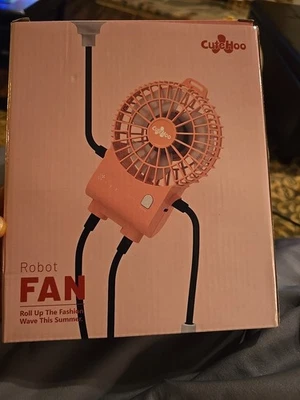 Ventilador de mesa robô recarregável com ventosas, portátil, tempo de execução de 10 horas, rosa - Imagem 1 de 2