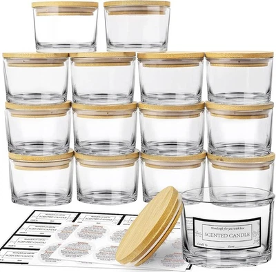 CONNOO 15 Pack 4 OZ Clear Glass Candle Jars with Airtight Bamboo Lids,  - Image 1 of 4